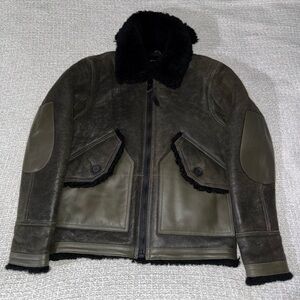 Men's Coach Dark Green Shearling B3 Bomber Jacket Shearling Leather